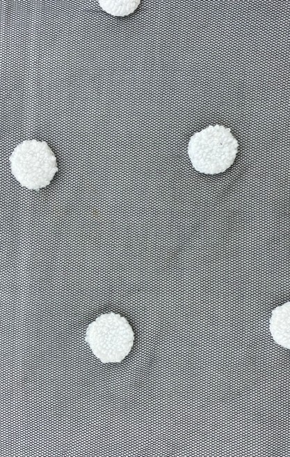 Siyah Zemin Beyaz Ponponlu Tül Kumaş