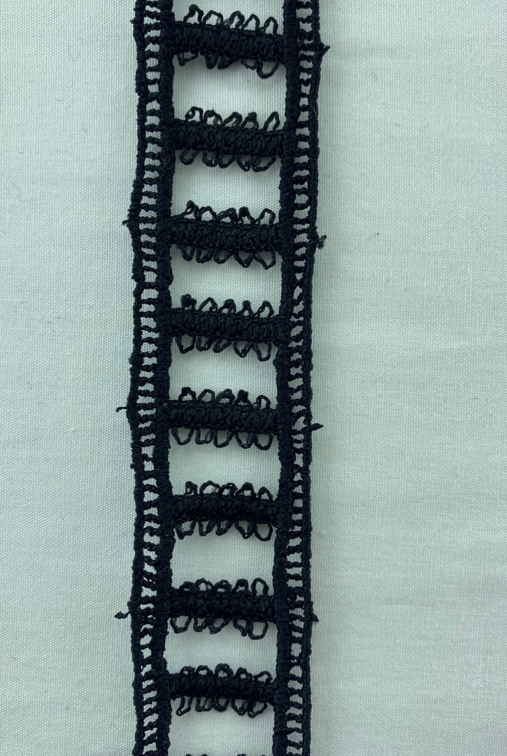 Siyah 3 cm Mat Polyester Güpür Brode Bant