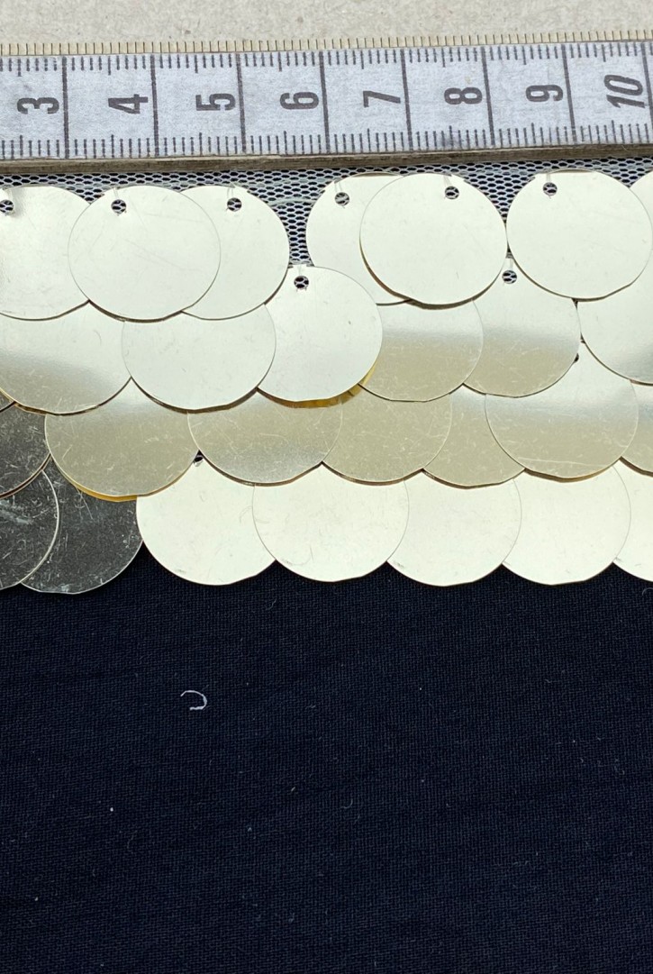 Krem Tül Üzeri Light Gold Pullu Bant, 4.5 cm