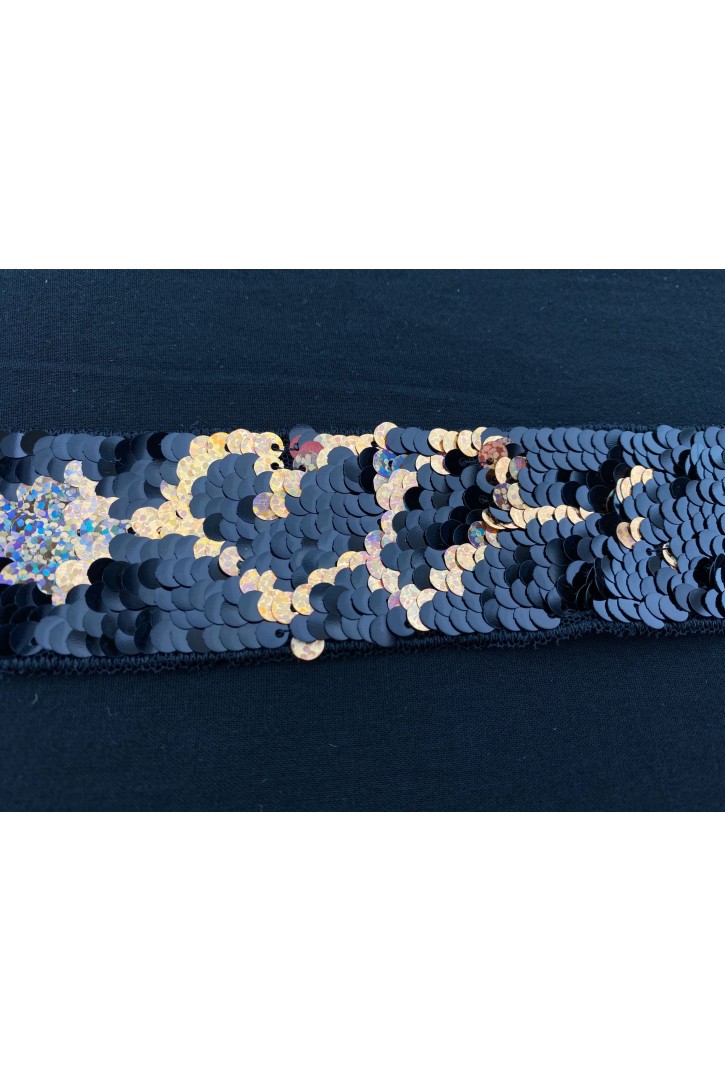 Siyah Mesh Üzeri Kahverengi-Şampanya Pullu Bant, 4 cm