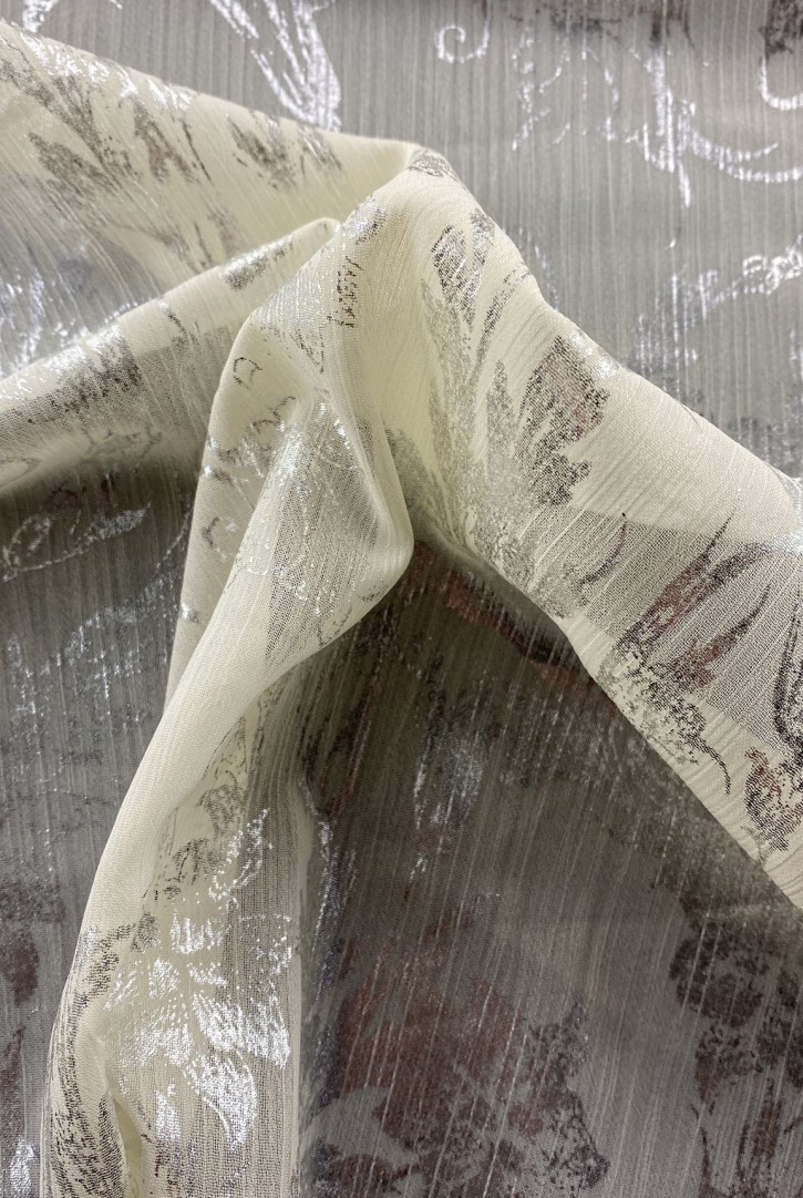 22372 KUMAŞ/YERLİ/LEZ/POLYESTER/GÜMÜŞ BASKILI/BEJ/148 CM