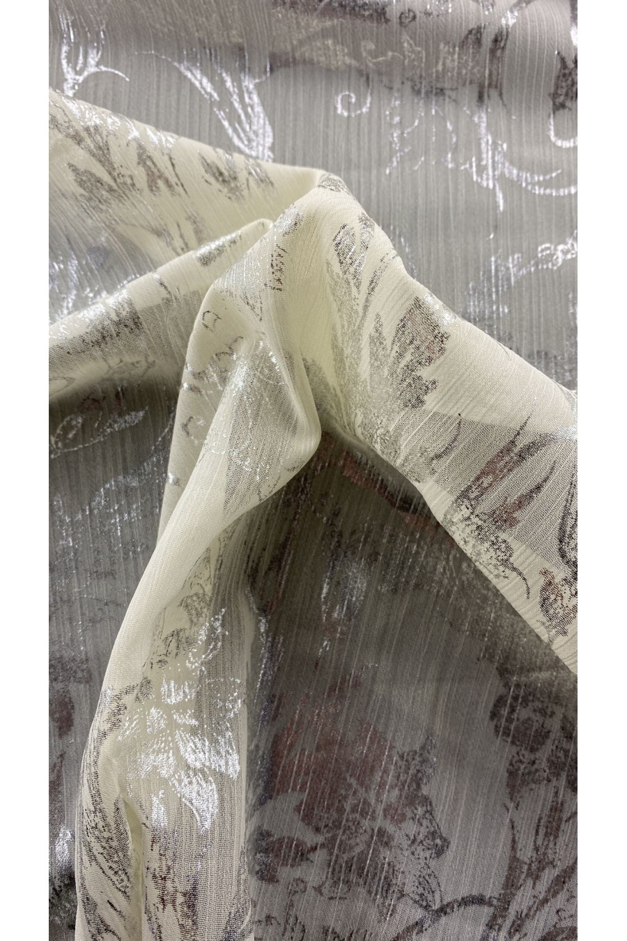 22372 KUMAŞ/YERLİ/LEZ/POLYESTER/GÜMÜŞ BASKILI/BEJ/148 CM