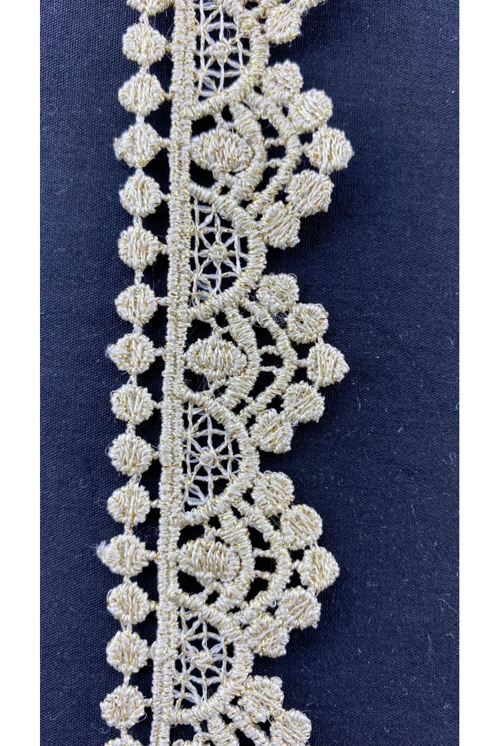 Gold Renk Lurex Güpür Brode Bant, B Kalite