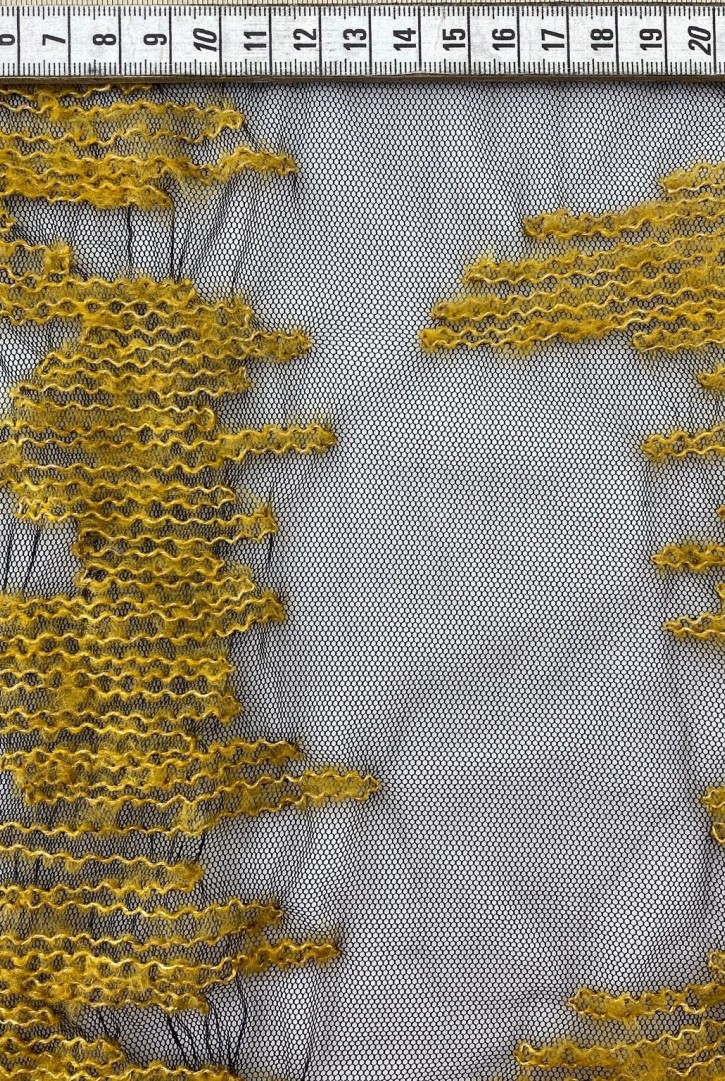 13222 BRODE/YERLİ/LEZ/TÜL ÜZERİ/MAT POLYESTER/SİYAH ZEMİN/HARDAL İP