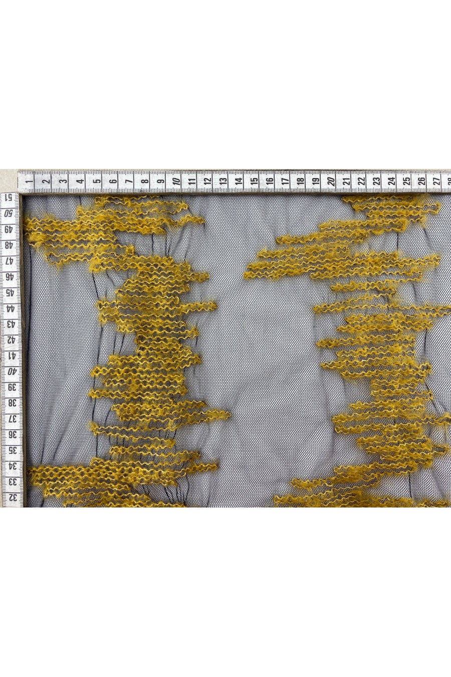 13222-METRE 13222 BRODE/YERLİ/LEZ/TÜL ÜZERİ/MAT POLYESTER/SİYAH ZEMİN/HARDAL İP