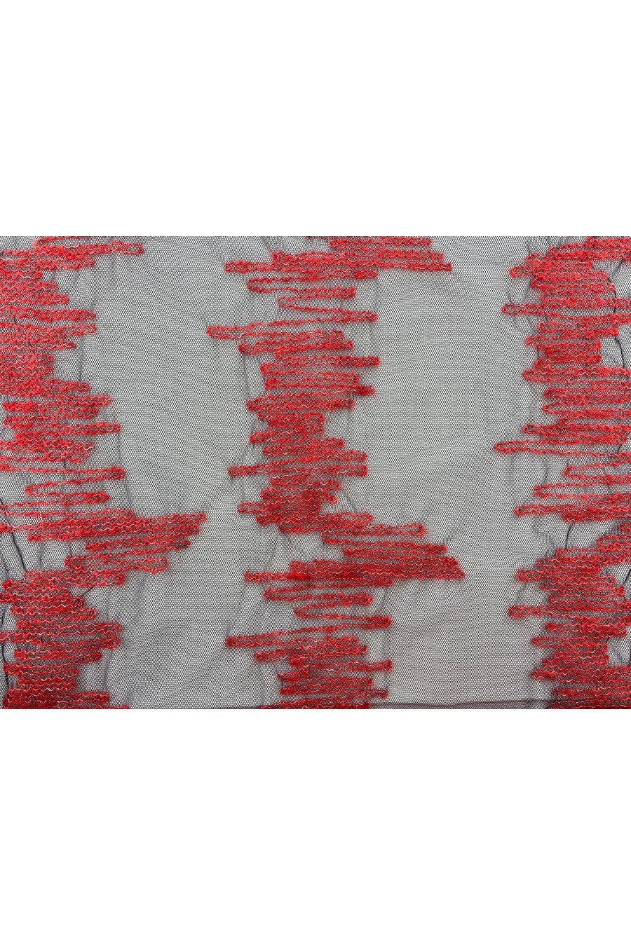 13222-METRE Siyah Zemin Kırmızı İpli Tül Brode