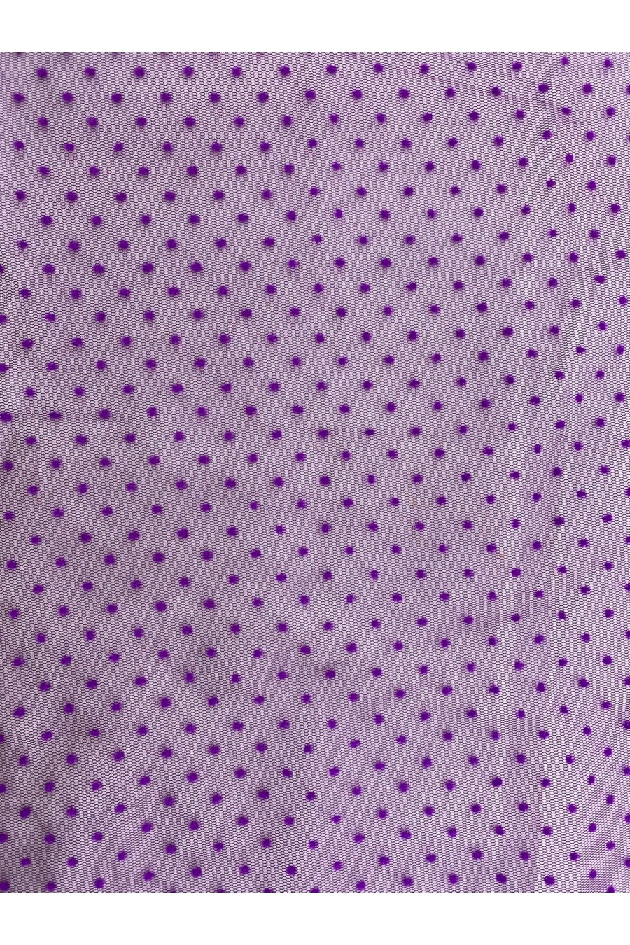 8701-METRE Mor Flok Baskılı Büyük Puantiyeli Tül