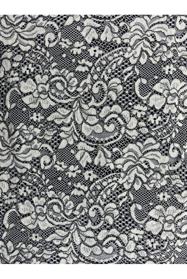 Siyah-Beyaz Kordlu İthal Pamuk Naylon Dantel - 150 cm