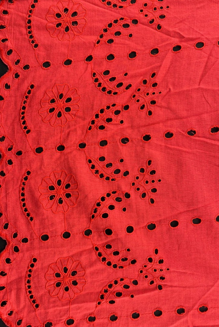 Kırmızı Pamuk Polyester Vual Brode, Yerli, 130 cm