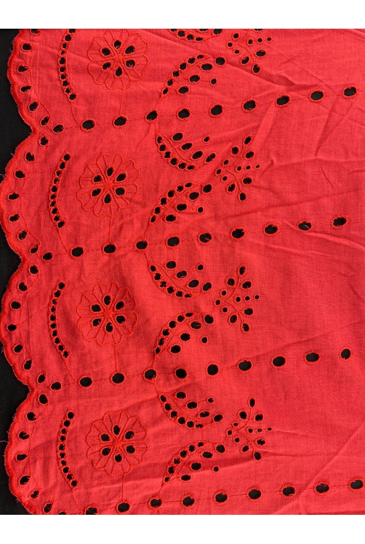 Kırmızı Pamuk Polyester Vual Brode, Yerli, 130 cm