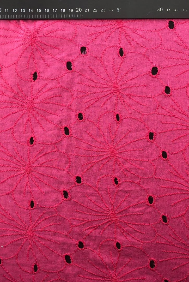 Fuşya Bohrerli Pamuk Polyester Vual İthal Brode