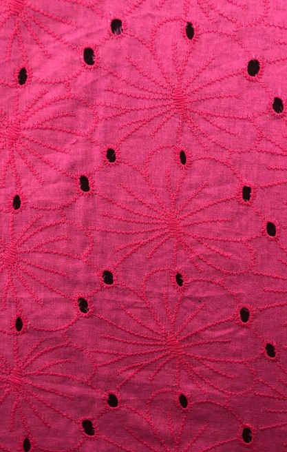 Fuşya Bohrerli Pamuk Polyester Vual İthal Brode