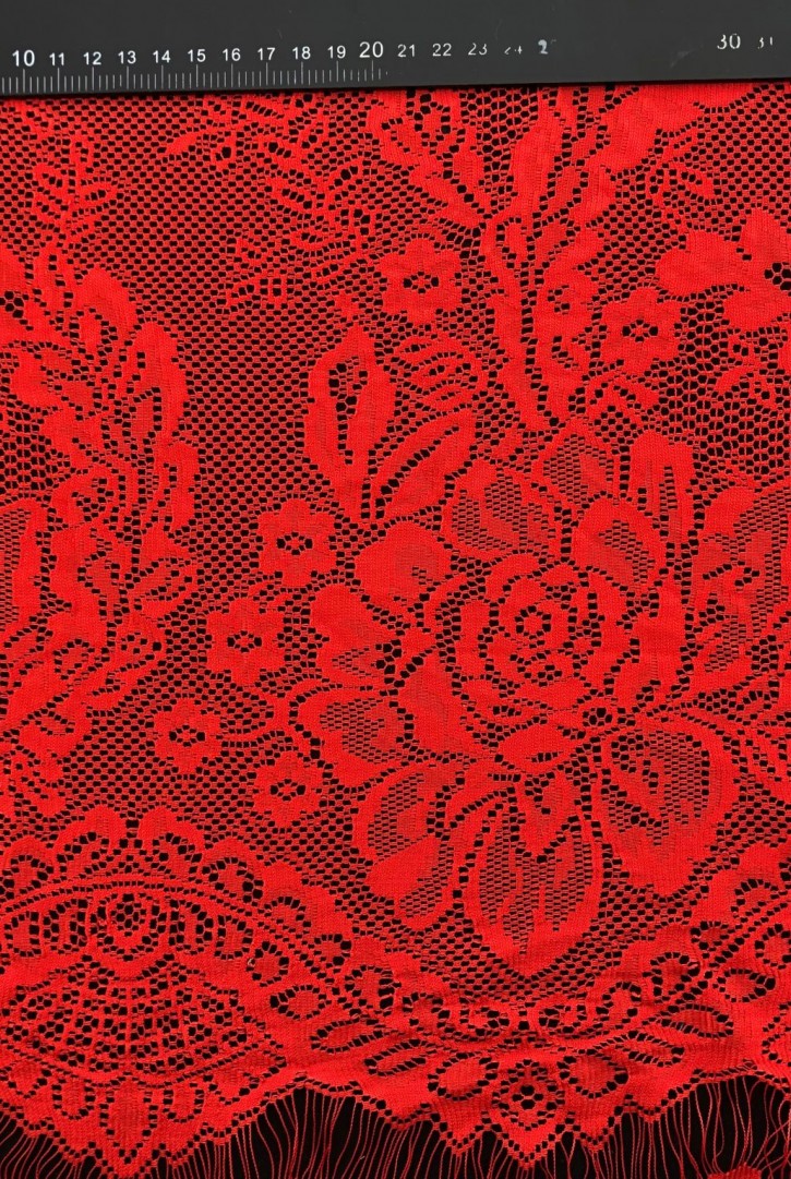 Kırmızı Likralı Kordlu İthal Naylon Dantel