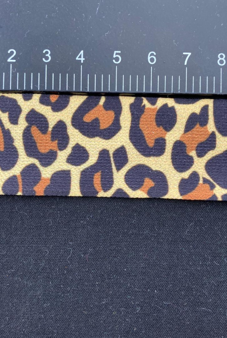Leopar Desenli Raşel Polyester Şerit, Bej-Siyah-Kahve, 3 cm