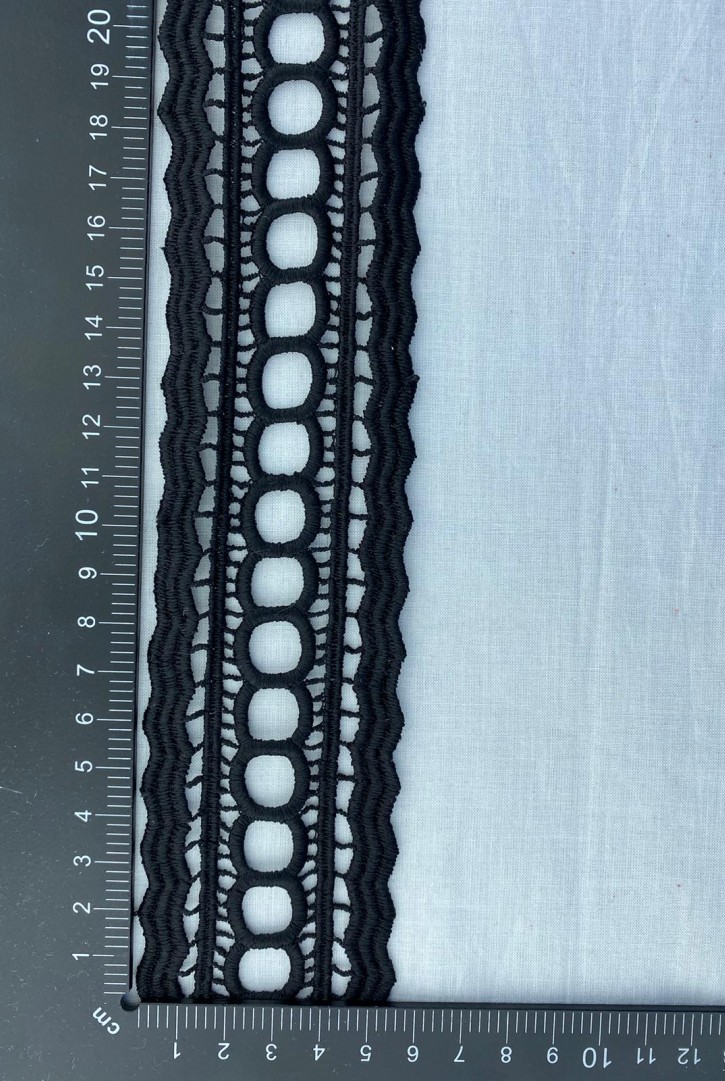 Siyah Mat Polyester Güpür Brode Bant, İthal