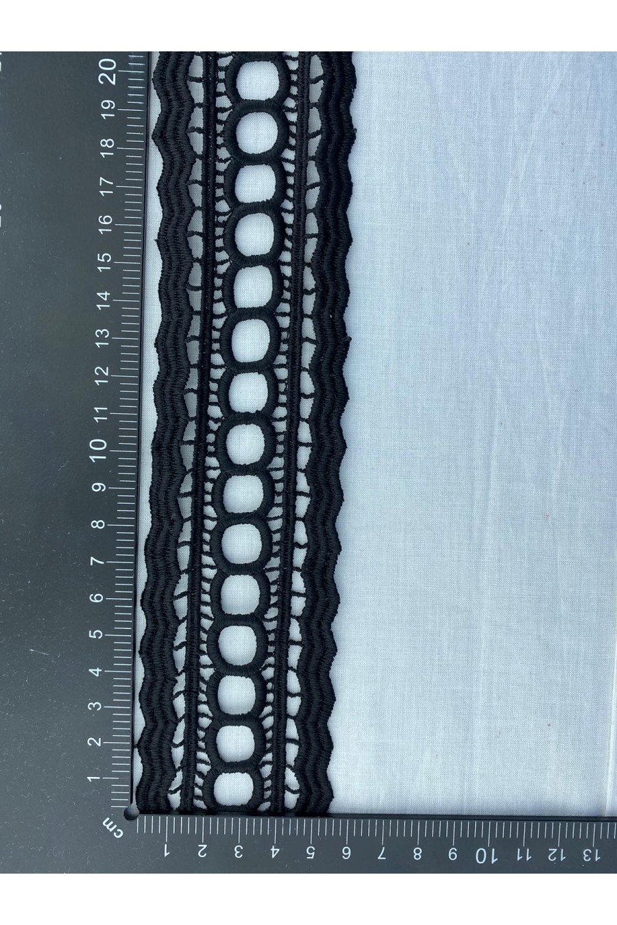 Siyah Mat Polyester Güpür Brode Bant, İthal