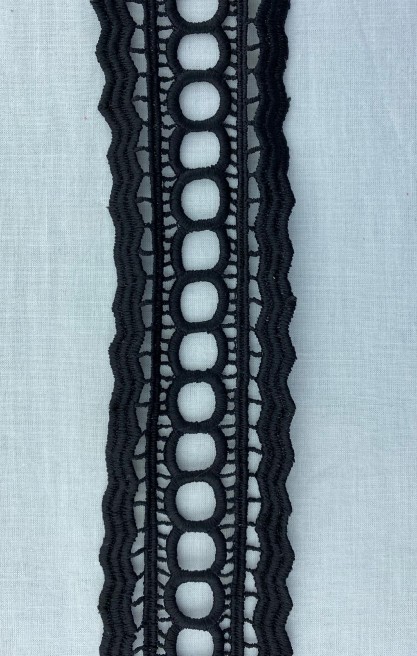 Siyah Mat Polyester Güpür Brode Bant, İthal