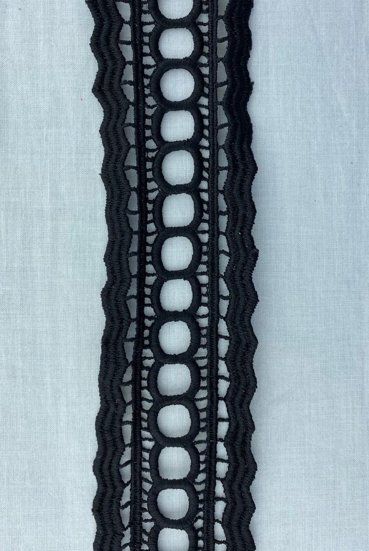 Siyah Mat Polyester Güpür Brode Bant, İthal