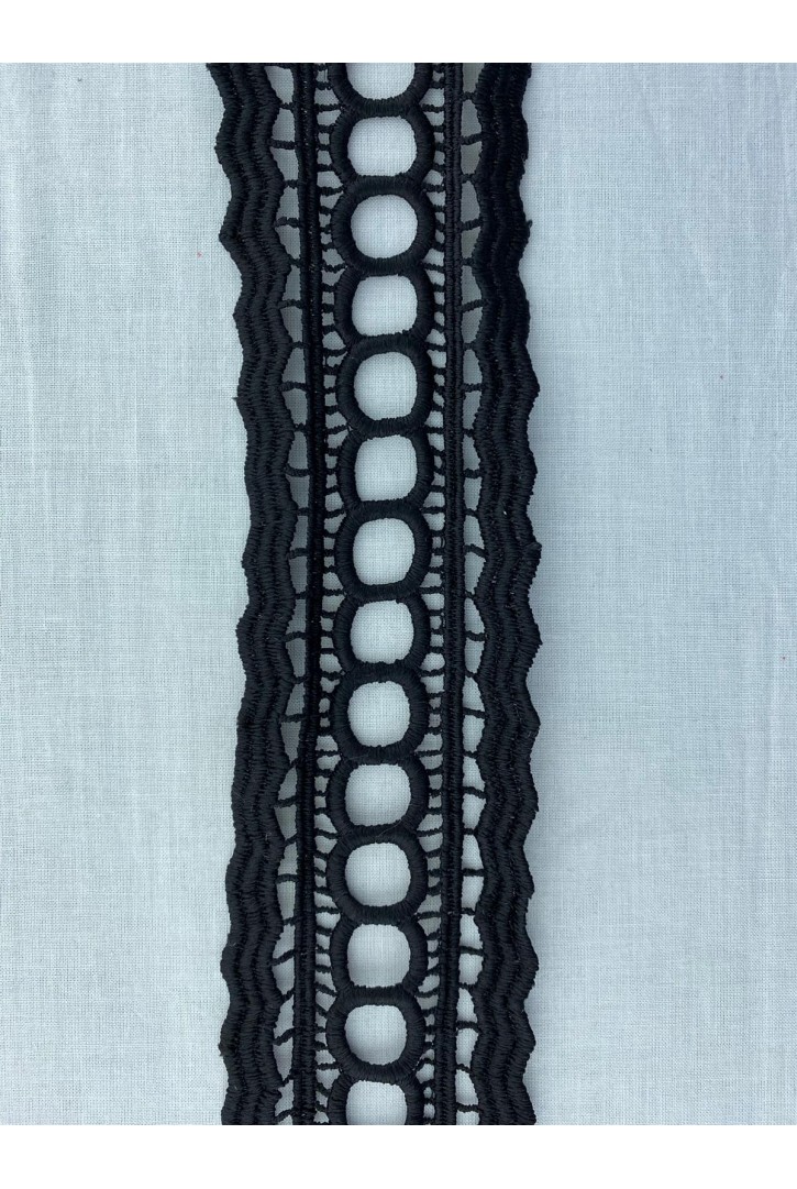 Siyah Mat Polyester Güpür Brode Bant, İthal