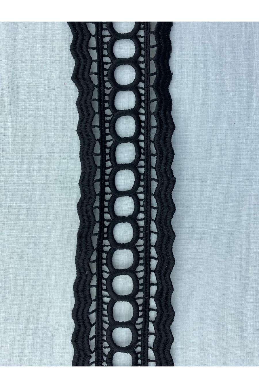 Siyah Mat Polyester Güpür Brode Bant, İthal