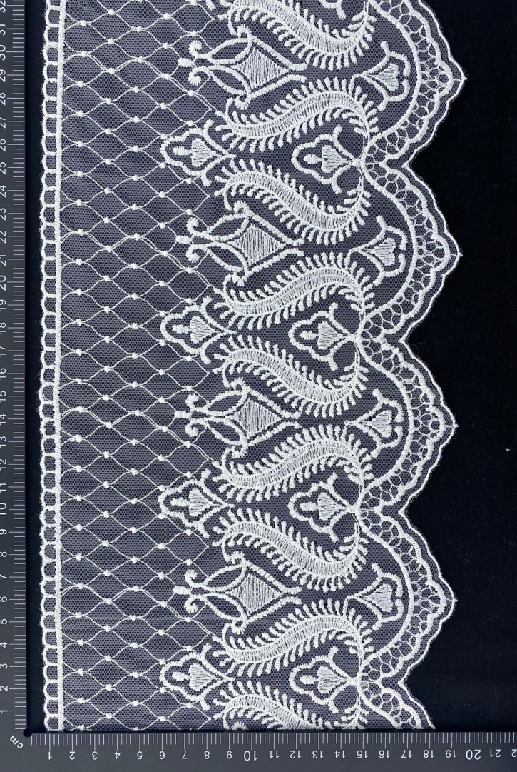 Ekru Renk Tül Üzeri Brode Bant, Yerli Üretim