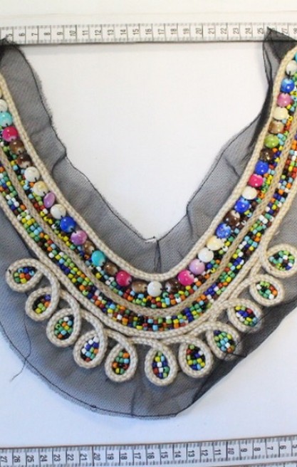 Bej Boncuklu Nakışlı Tül Yaka - Zarif İşleme (2438)