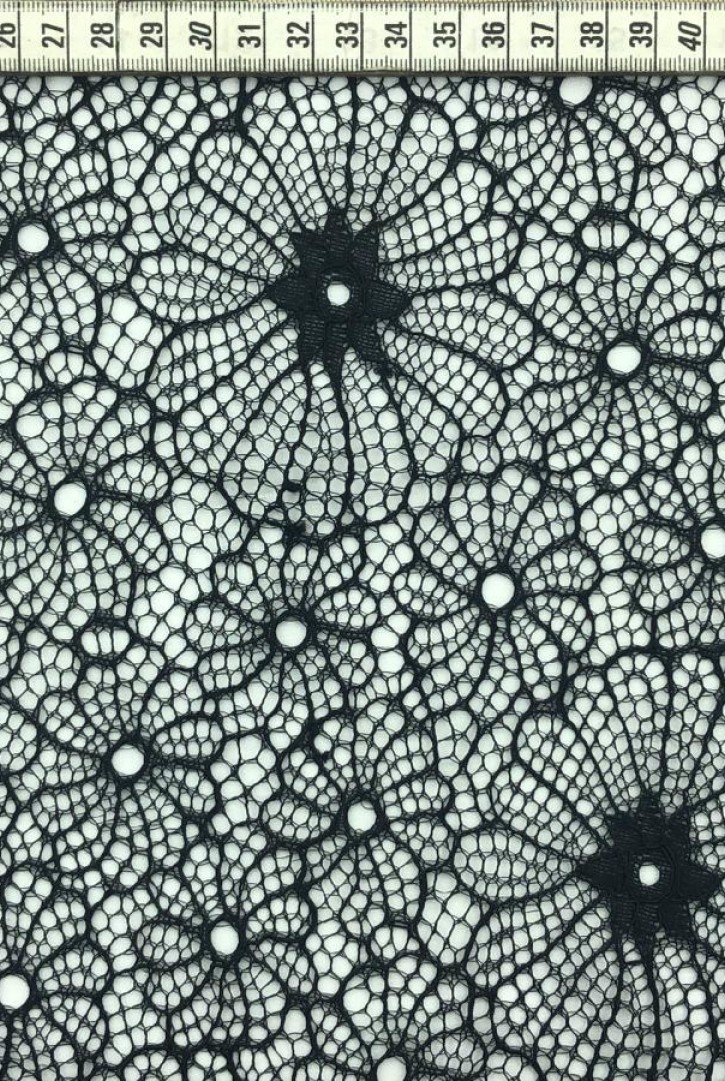 Siyah İthal Polyester Dantel Kumaş, 150 cm