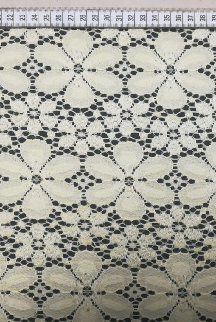 Sarı Kabartmalı Likralı Naylon Dantel