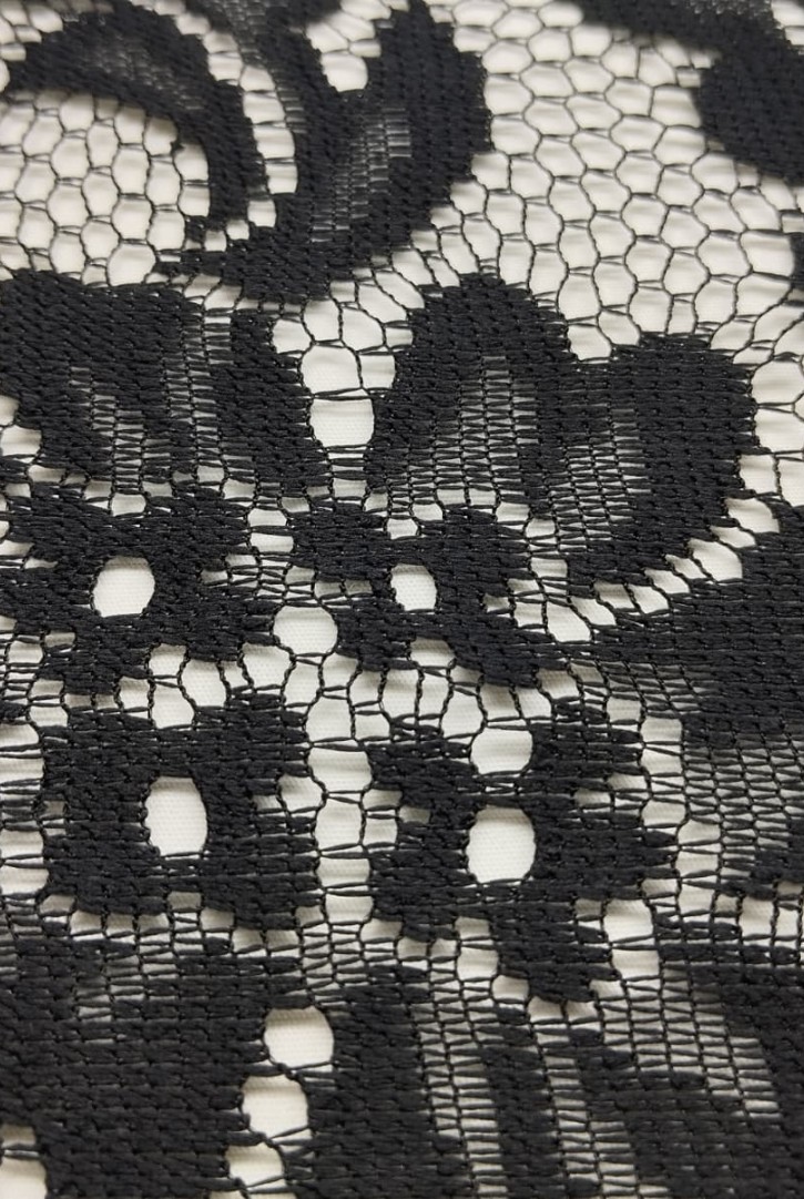 Düz Siyah Sakallı Mikro Polyester Dantel