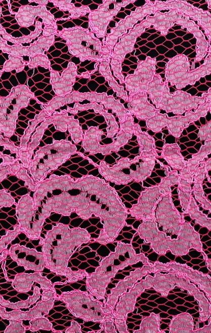 Neon Pembe Kordlu Pamuk Polyester Naylon Dantel