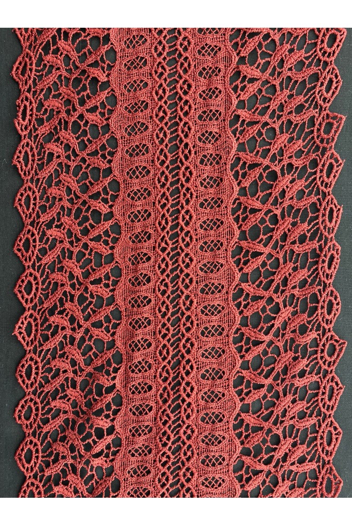 Bordo Mat Polyester Güpür Brode Bant - 20 cm