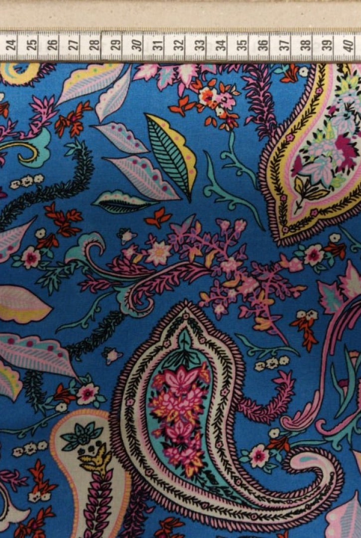 Mavi Empirme Baskılı Viscon Kumaş