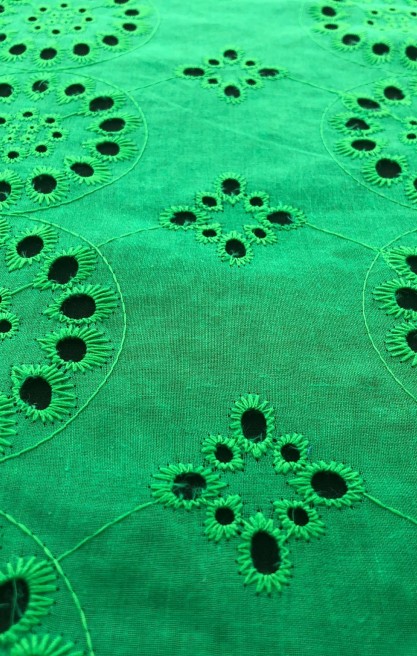 Benetton Yeşil Bohrerli Pamuk Polyester Vual İthal Brode