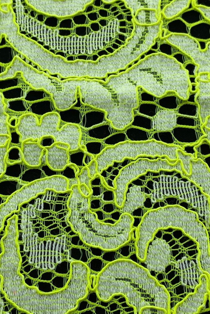 Neon Sarı Likrasız Kordlu Pamuk Naylon Dantel Kumaş
