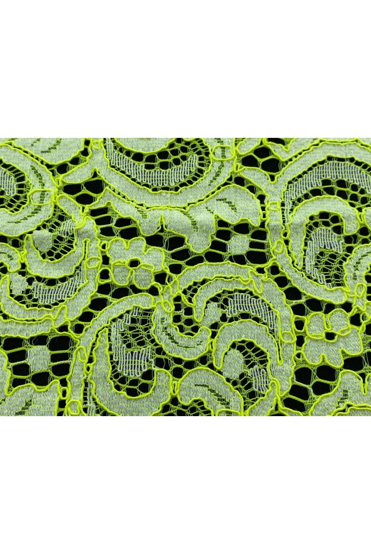 Neon Sarı Likrasız Kordlu Pamuk Naylon Dantel Kumaş