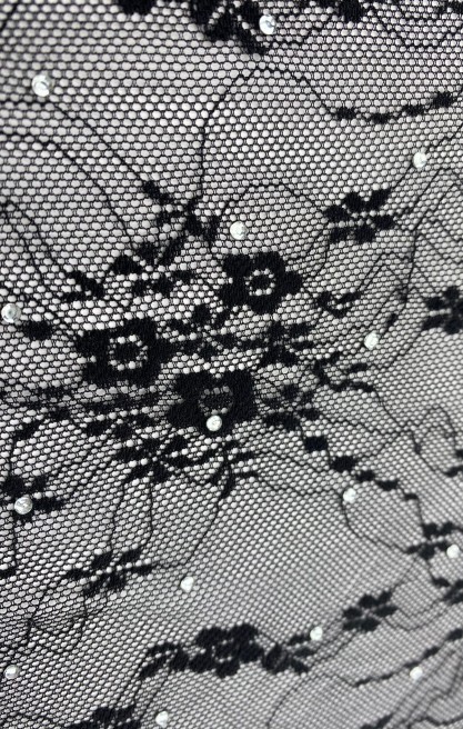 20587 DANTEL/İTHAL/LEZ/NAYLON LİKRALI/TAŞLI/SİYAH/145 CM