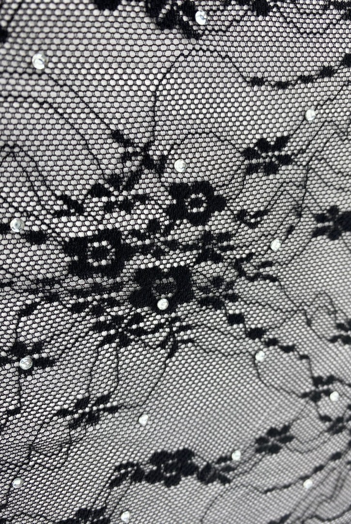 20587 DANTEL/İTHAL/LEZ/NAYLON LİKRALI/TAŞLI/SİYAH/145 CM