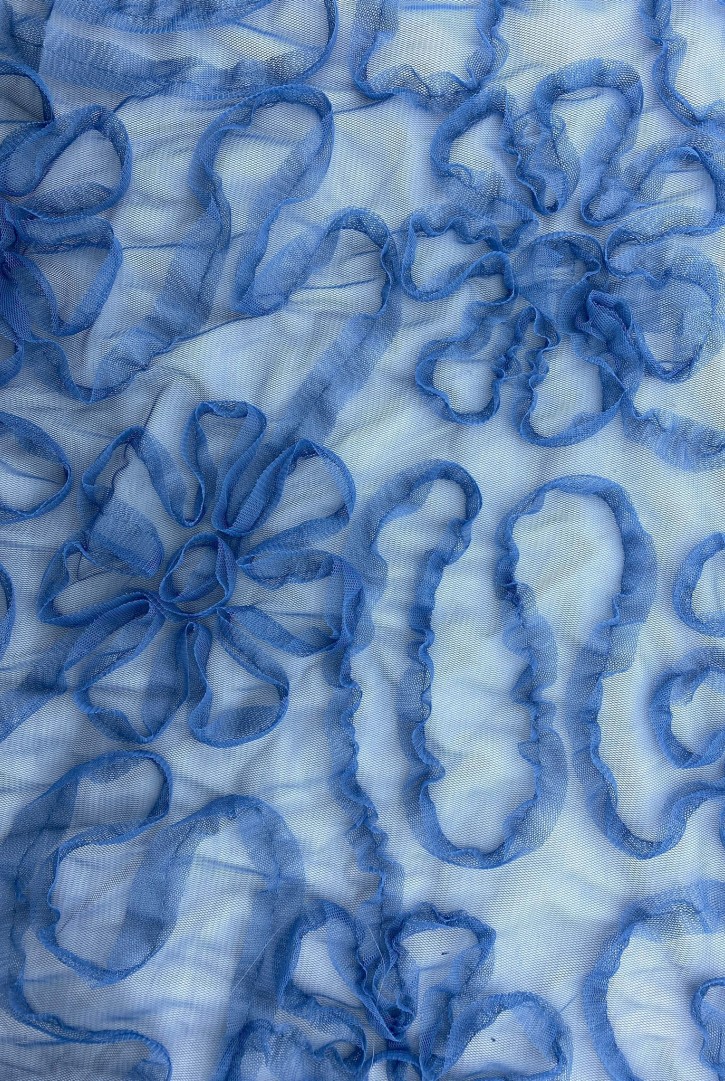 İndigo Nakışlı Süzeneli Tül Kumaş - Yerli Polyester, 130 cm (11208)