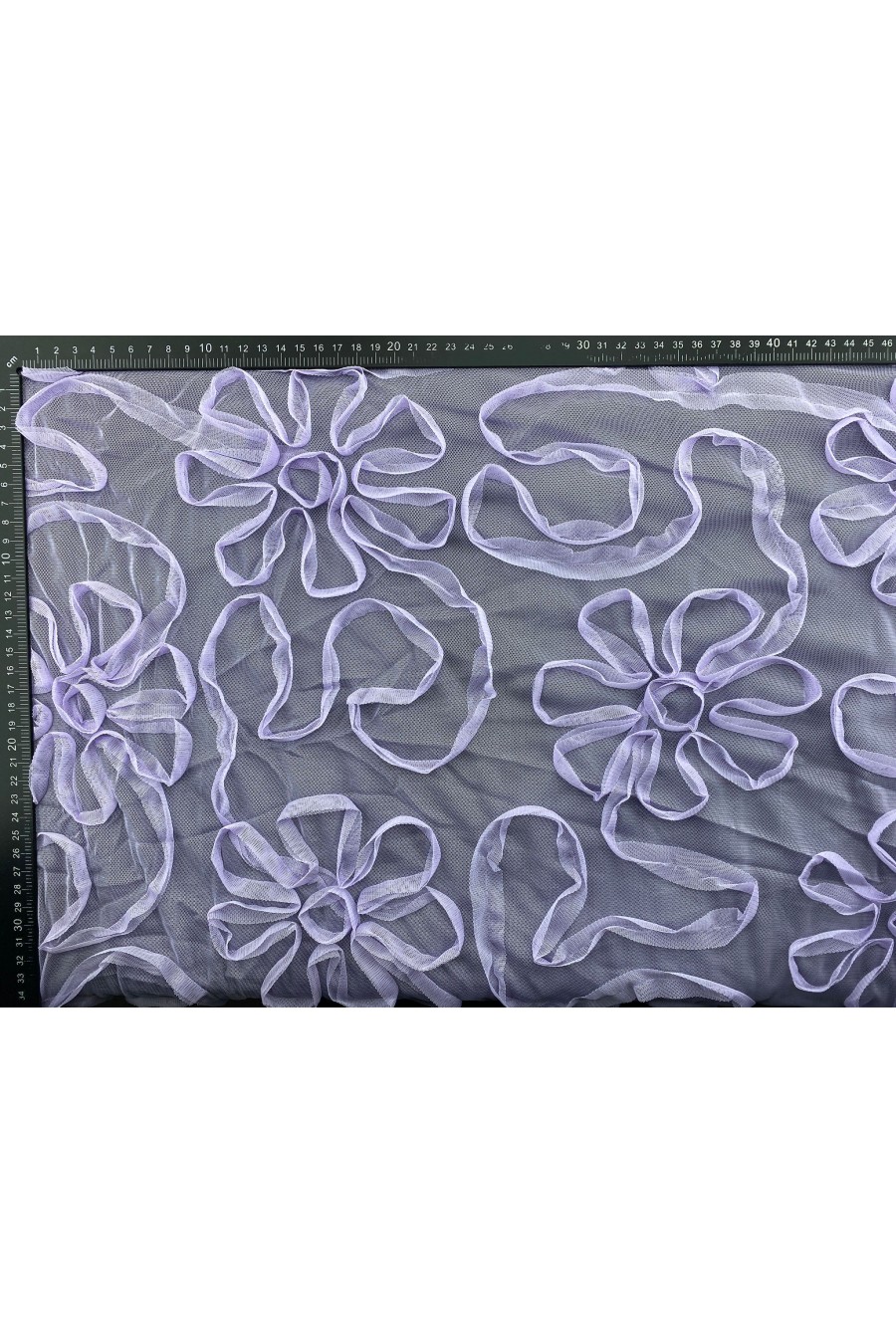 11208-METRE Lila Nakışlı Süzeneli Tül Kumaş - 130 cm Yerli Üretim