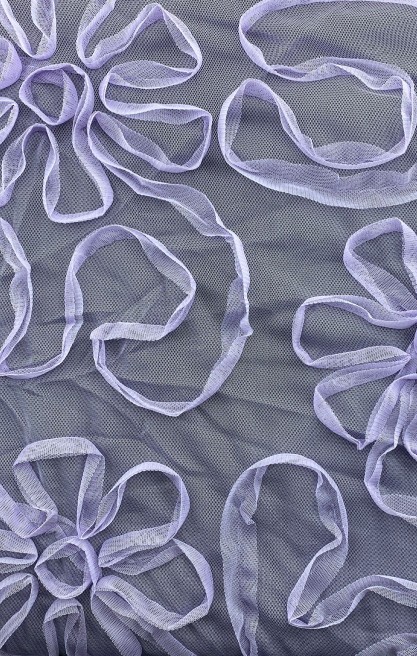 Lila Nakışlı Süzeneli Tül Kumaş - 130 cm Yerli Üretim