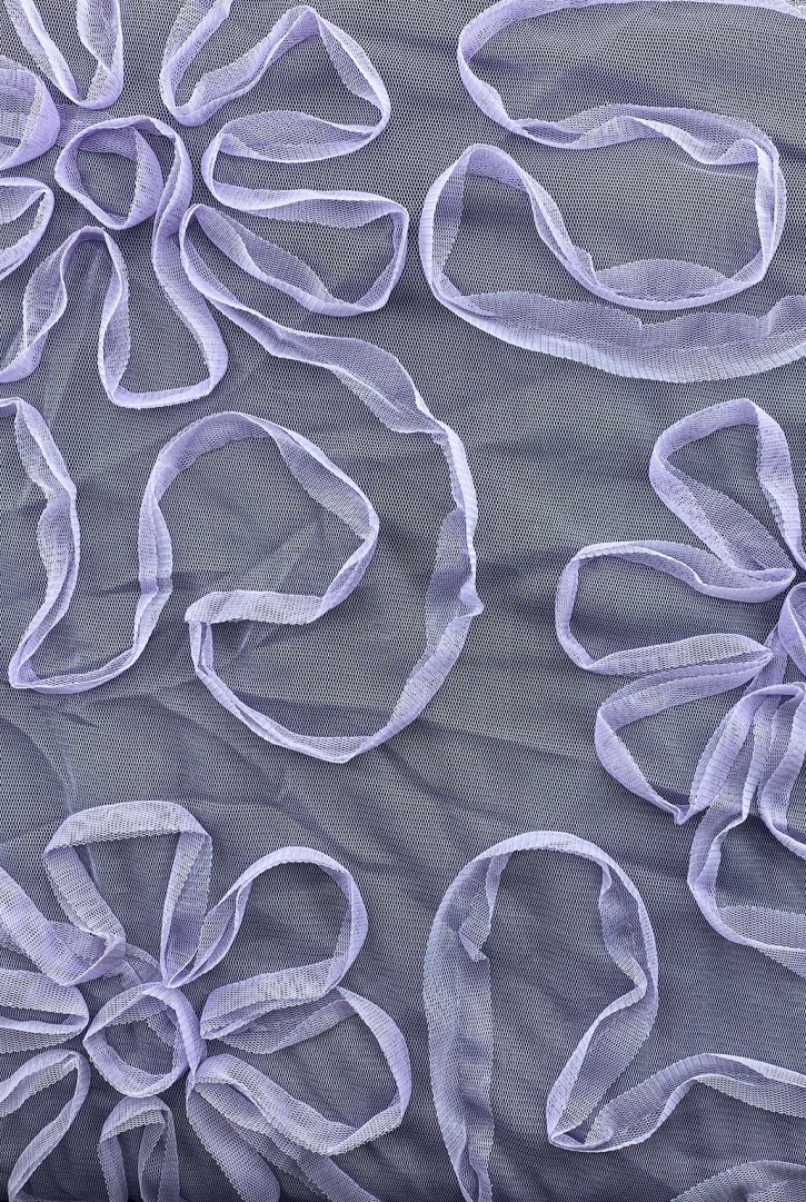 Lila Nakışlı Süzeneli Tül Kumaş - 130 cm Yerli Üretim