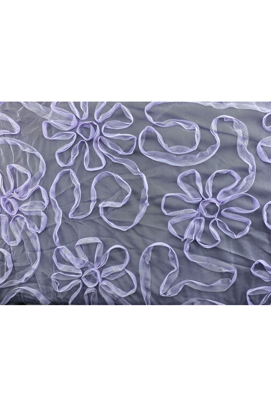 11208-METRE Lila Nakışlı Süzeneli Tül Kumaş - 130 cm Yerli Üretim