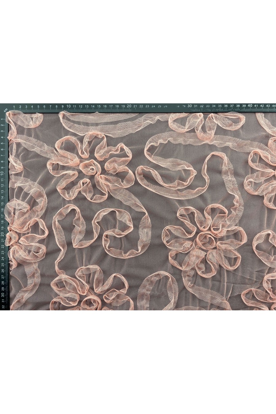 11208-METRE Somon Nakışlı Süzeneli Tül Kumaş - Yerli Polyester, 130 cm (11208)