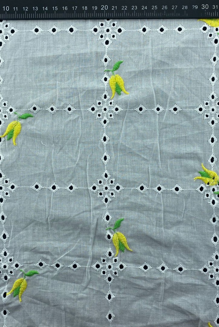 Sarı-Yeşil Lale Nakışlı Bohrerli Brode