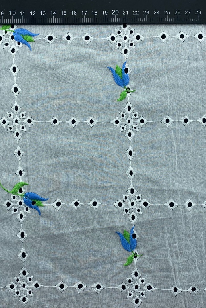 Mavi-Yeşil Lale Nakışlı Vual Brode