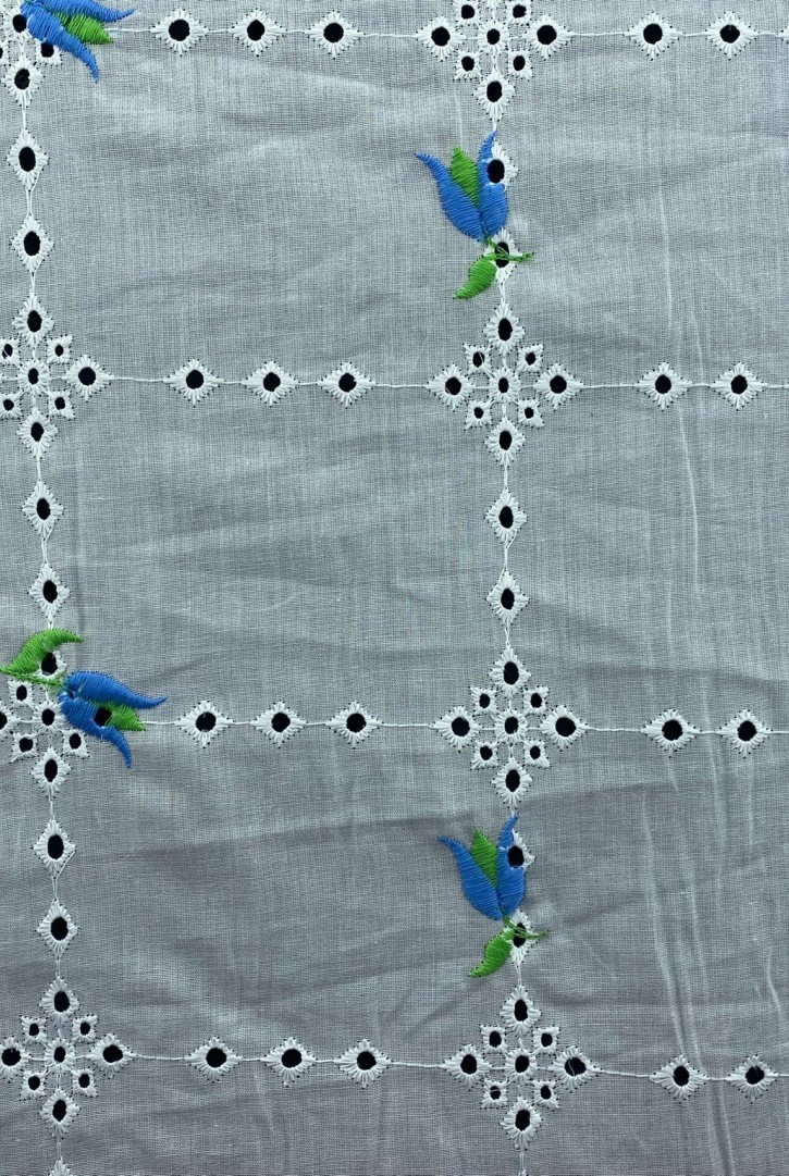 Mavi-Yeşil Lale Nakışlı Vual Brode