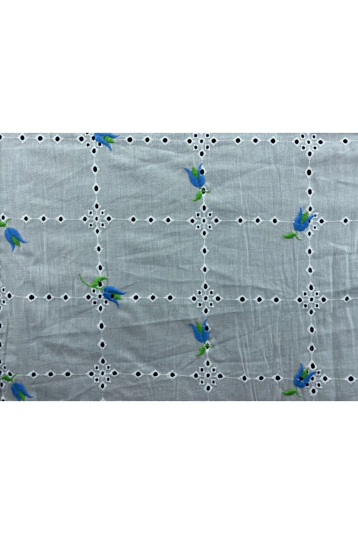 Mavi-Yeşil Lale Nakışlı Vual Brode