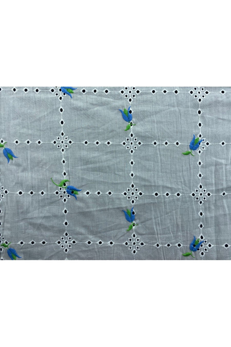 Mavi-Yeşil Lale Nakışlı Vual Brode