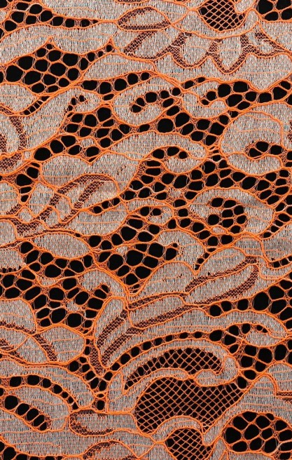 Neon Turuncu Polyester Dantel Kumaş, 140 cm