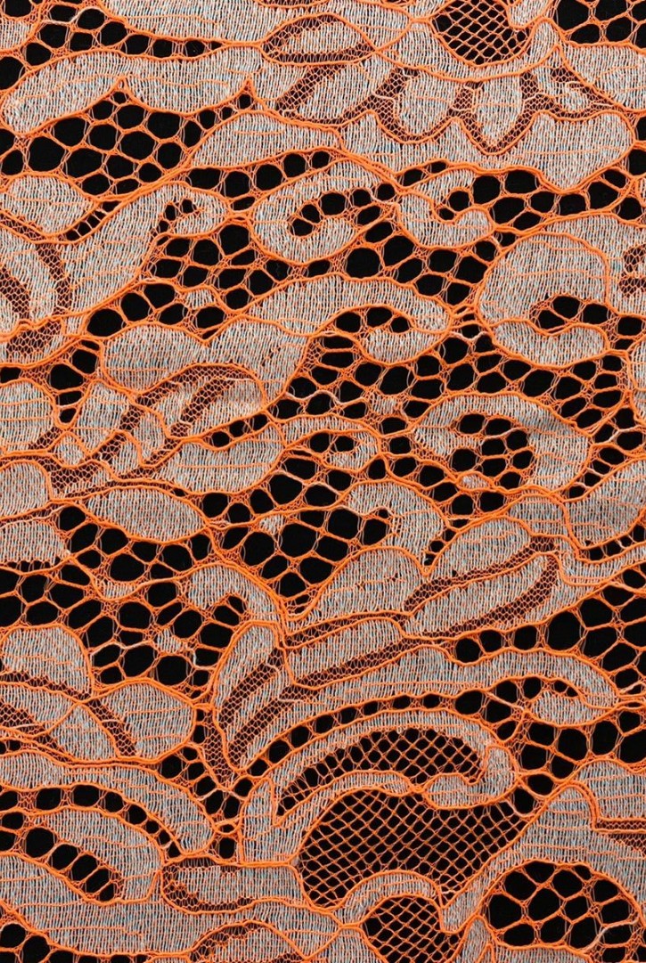 Neon Turuncu Polyester Dantel Kumaş, 140 cm